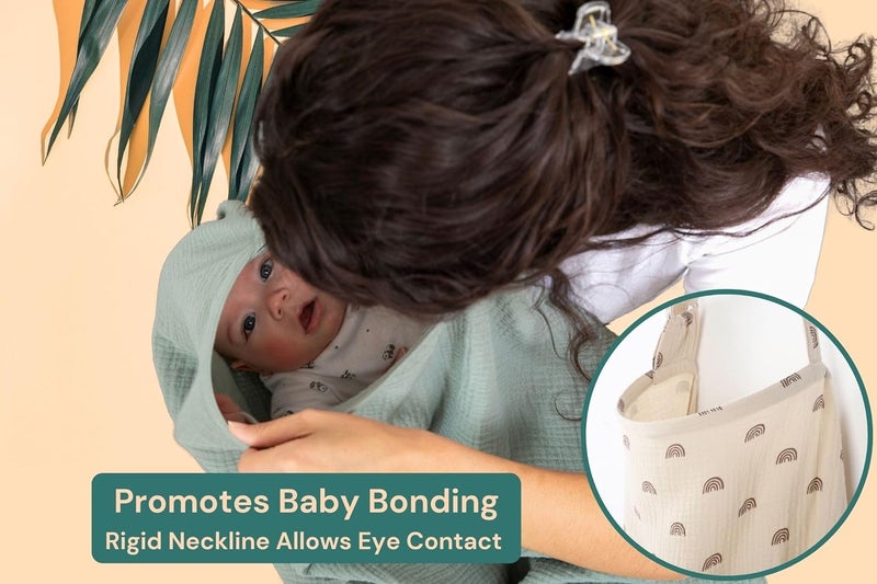 Evergrwn Superior Design Multi-use Privacy Nursing Cover Up for Breastfeeding, 100% Cotton Breathable Nursing Cover with Arch Neckline, Muslin Breastfeeding Cover, Baby Essentials (Rainbow Beige) - Image 4